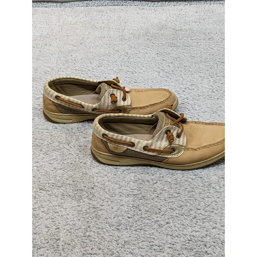 Sperry Topsiders Coastal Boat Fishing Tan Leather/Tweed Gold‎ Women's 9M Shoes